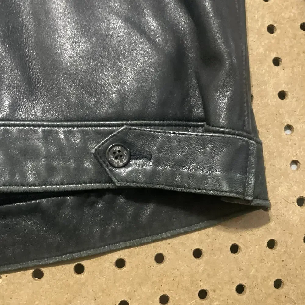 Vintage Polo Ralph Lauren Jacket Mens XXL Black Lambskin Leather Full Zip Pony